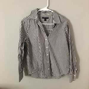 Banana Republic Black and White Striped Women's Button Down Shirt